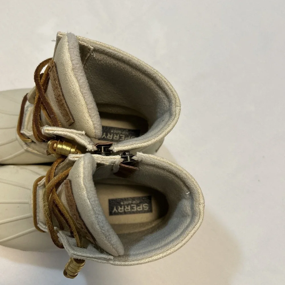Sperry‎ Top-Sider Women 6.5 duck boots Saltwater Canvas Oat/Gold Rain Boots 286